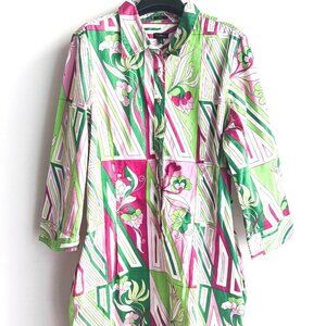 Talbots Colourful Green Pink Shirt Midi Dress 18